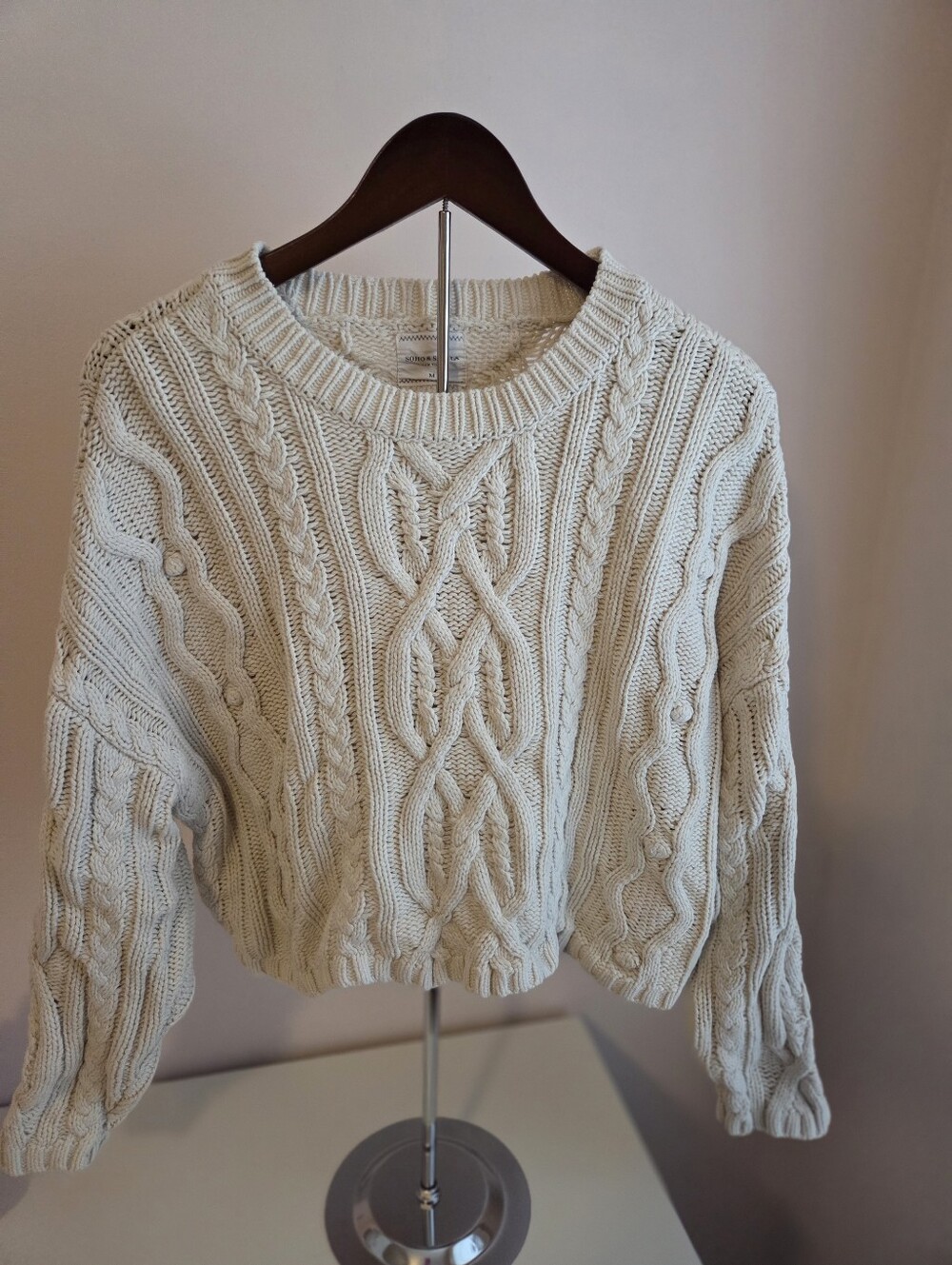 Soho Cream Cable-Knit Crewneck Sweater